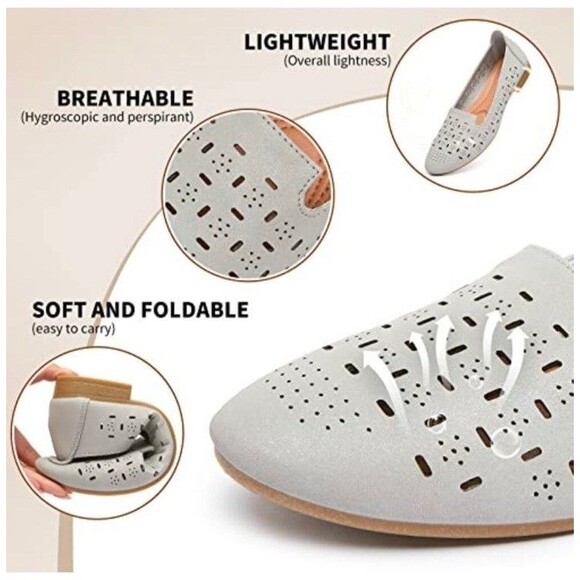 Rominz Women's Flats Shoes Comfortable Grey PU Leather Ballet Flats Size 6 - Picture 6 of 16